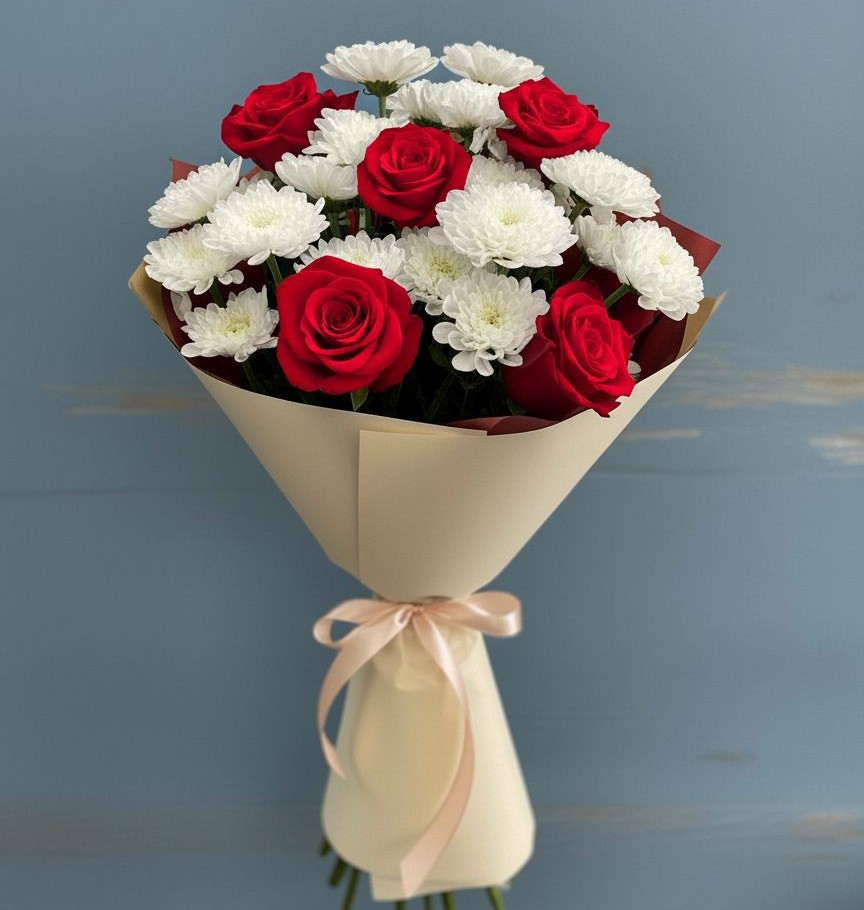 Букет цветов из: Розы и Хризантемы в Юрге