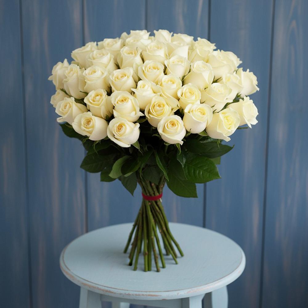Букет 51 Белая роза Эдлесс Лав в Юрге