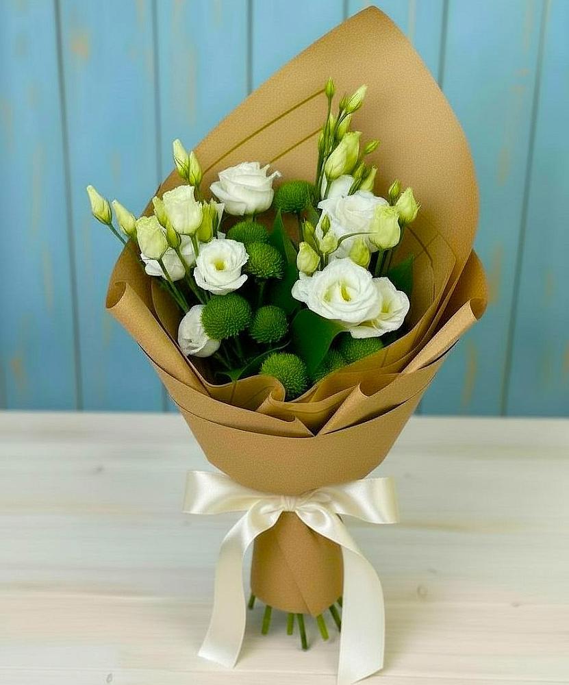 Букет цветов из: Хризантемы и Лизиантусы в Юрге