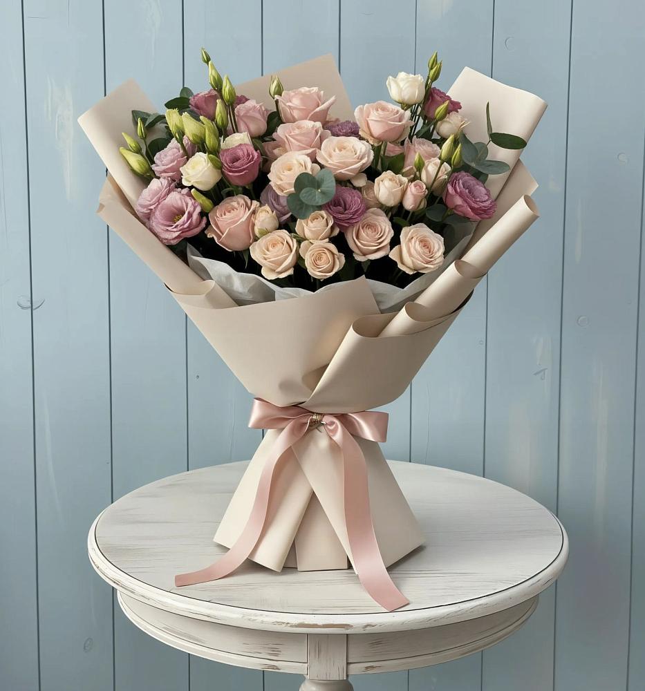 Букет цветов из: Розы и Лизиантусы в Юрге