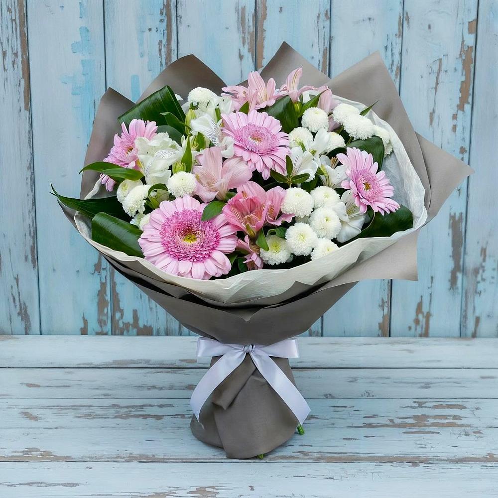 Букет цветов из: Герберы, Альстромерии и Хризантемы в Юрге
